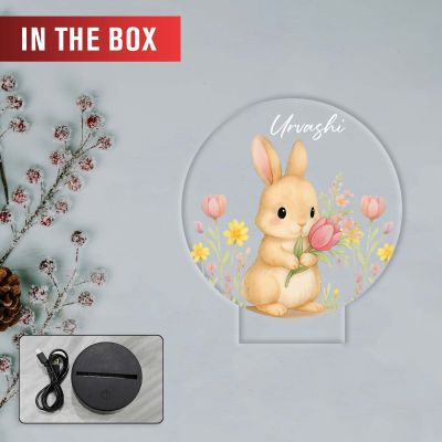 Personalized Cute Rabbit UV Print 3D LED Night Lamp – Warm White Birthday Return Bunny Theme Gift for Kids